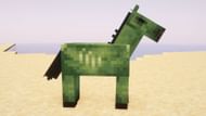 Zombie horse has green and black textures, but acts as a normal horse (Image via Sportskeeda Gaming || Mojang Studios)